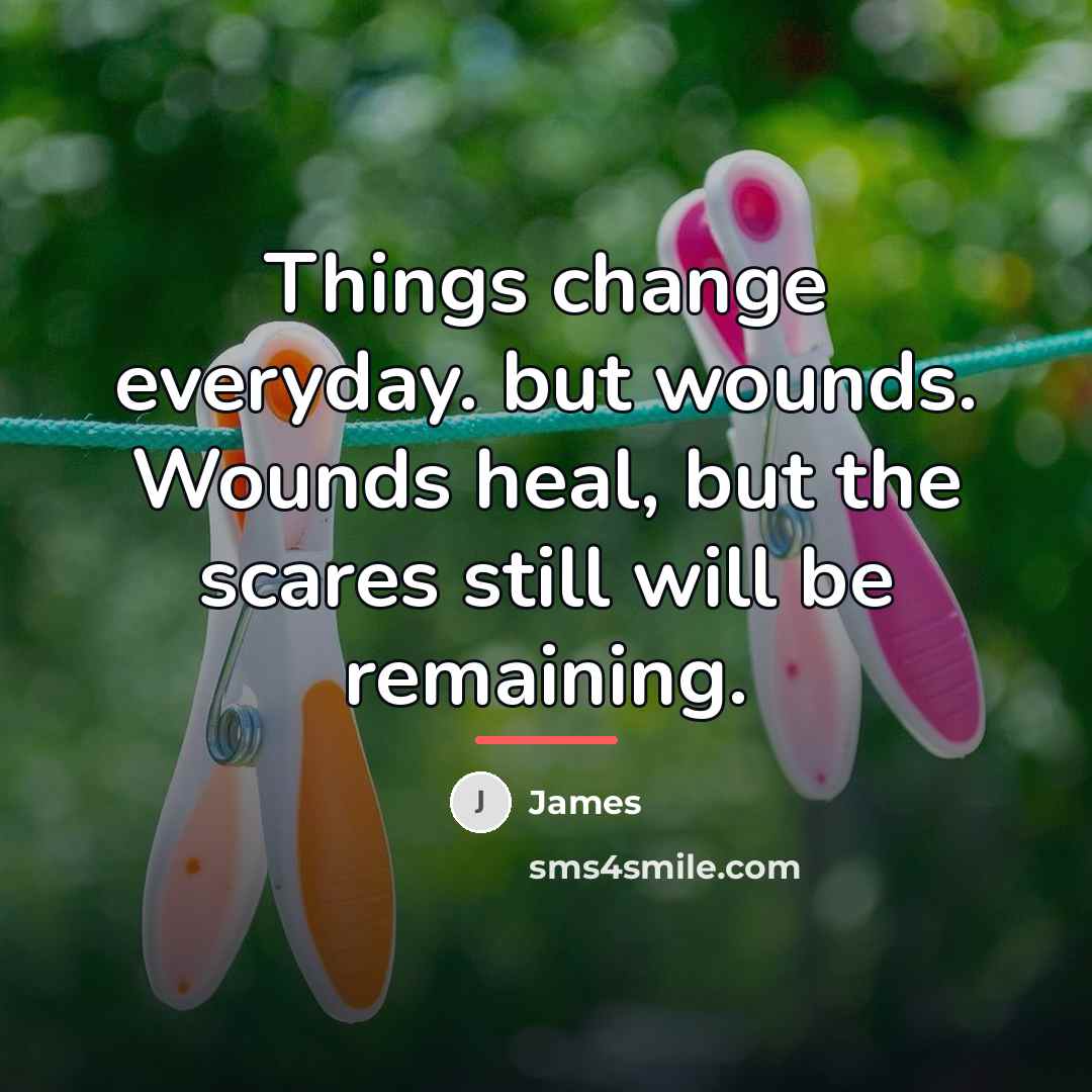 “Things change everyday. but wounds. Wounds heal, but the scares…” quote by James