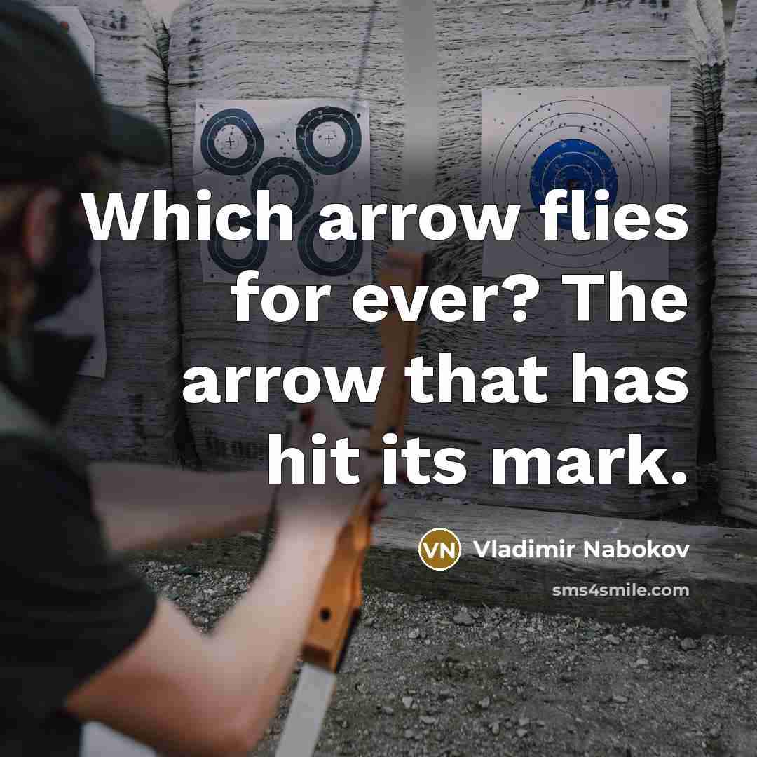 “Which arrow flies for ever? The arrow that has hit…” quote by Vladimir Nabokov