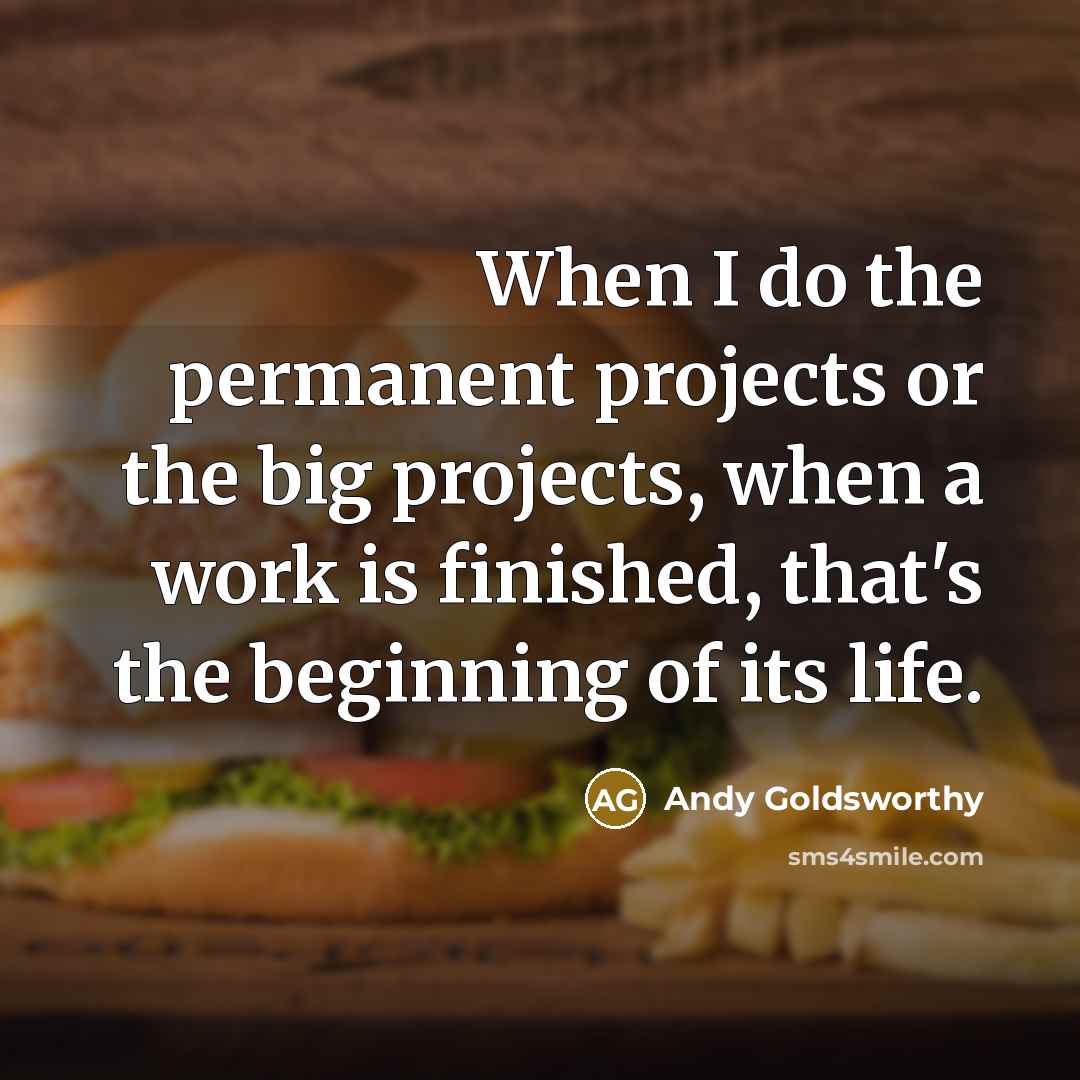 “When I do the permanent projects or the big projects, when a work is finished, that's the beginning of its life.” quote by Andy Goldsworthy