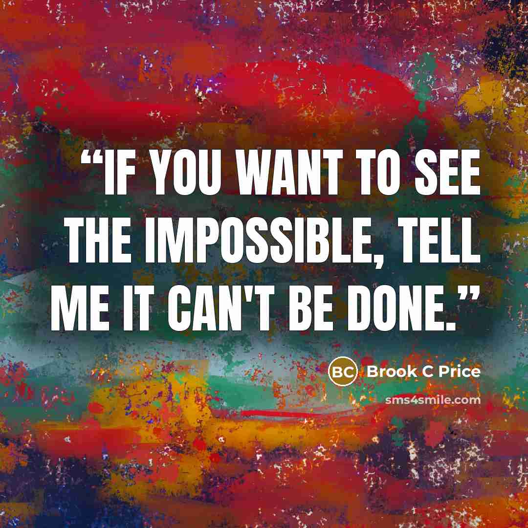 “If you want to see the impossible, tell me it can't be done.” quote by Brook C Price