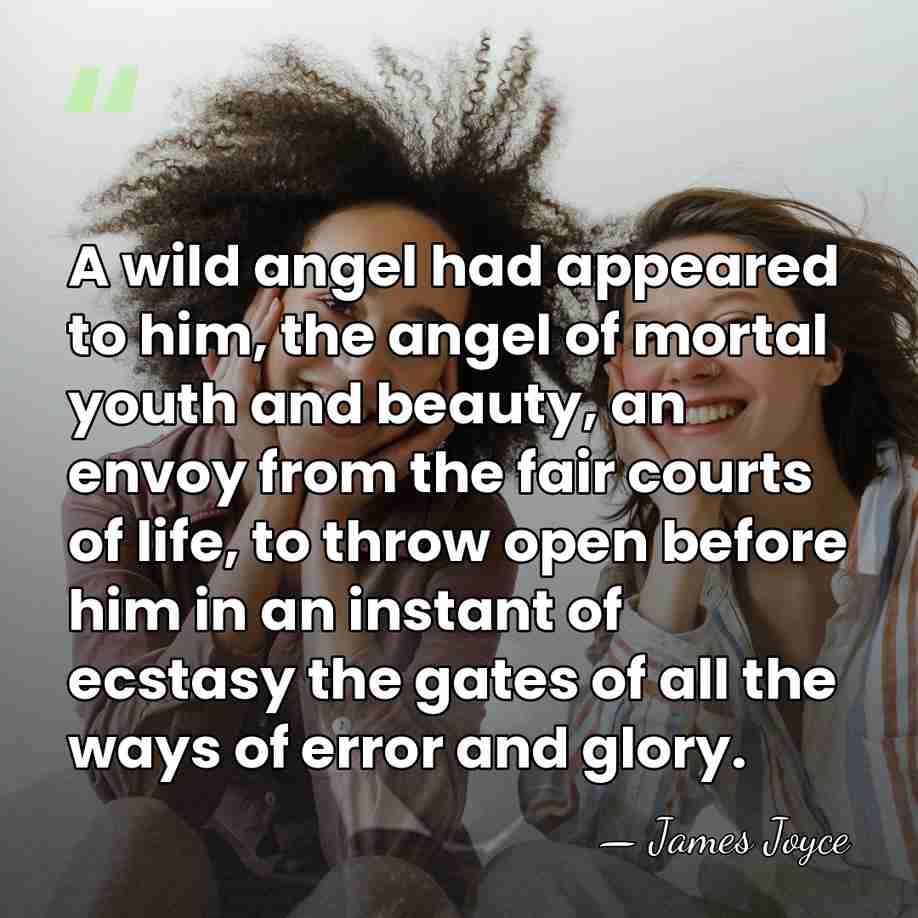 A wild angel had appeared to him, the angel of mortal youth&hellip; - James Joyce