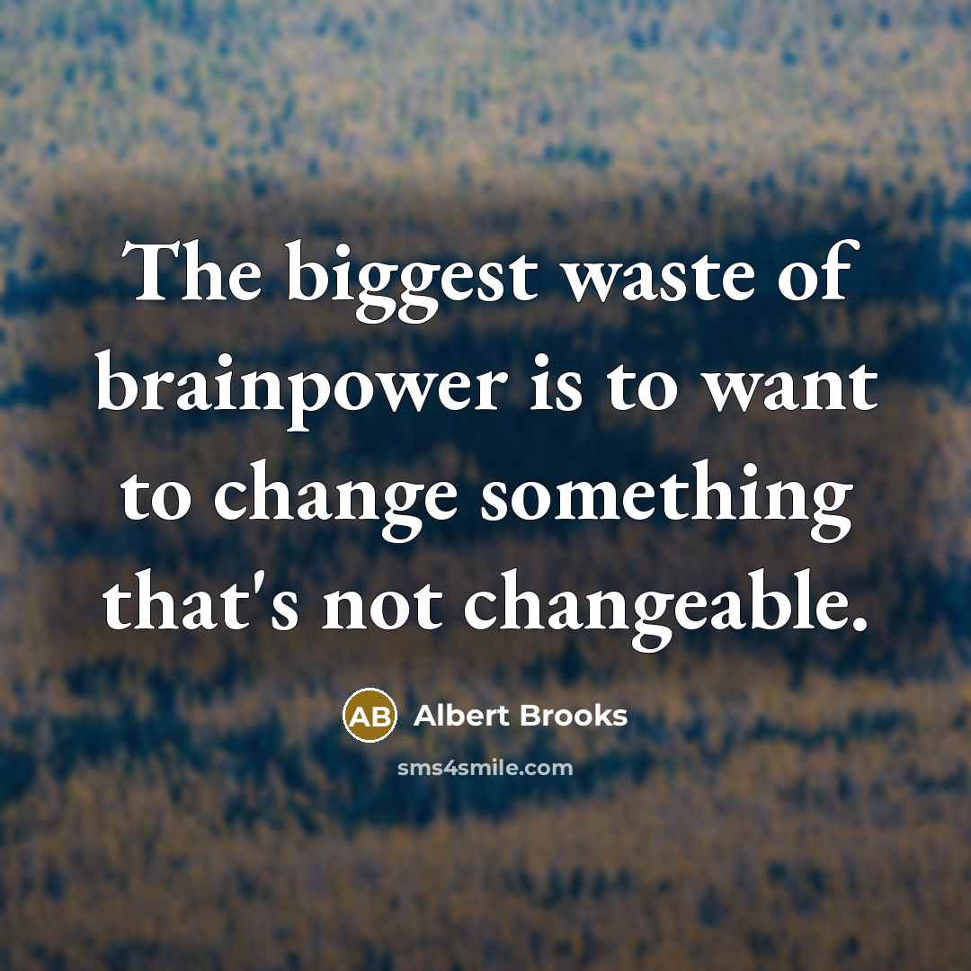 “The biggest waste of brainpower is to want to change…” quote by Albert Brooks