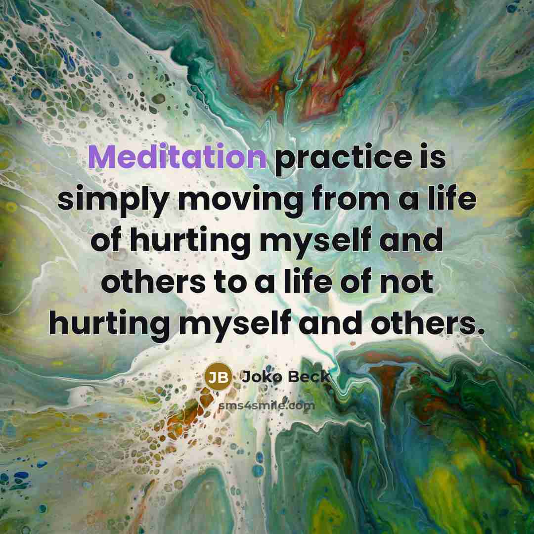 “Meditation practice is simply moving from a life of hurting…” quote by Joko Beck
