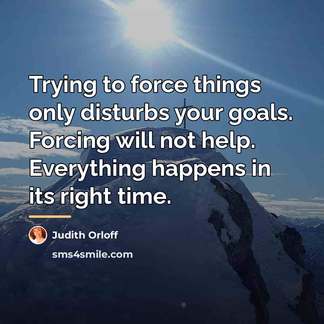 “Trying to force things only disturbs your goals. Forcing will…” quote by Judith Orloff