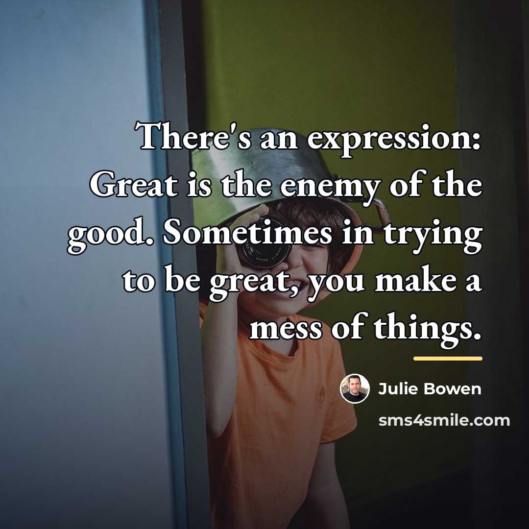 “There's an expression: Great is the enemy of the good.…” quote by Julie Bowen