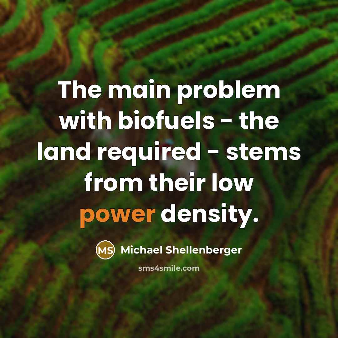 “The main problem with biofuels - the land required - stems from their low power density.” quote by Michael Shellenberger