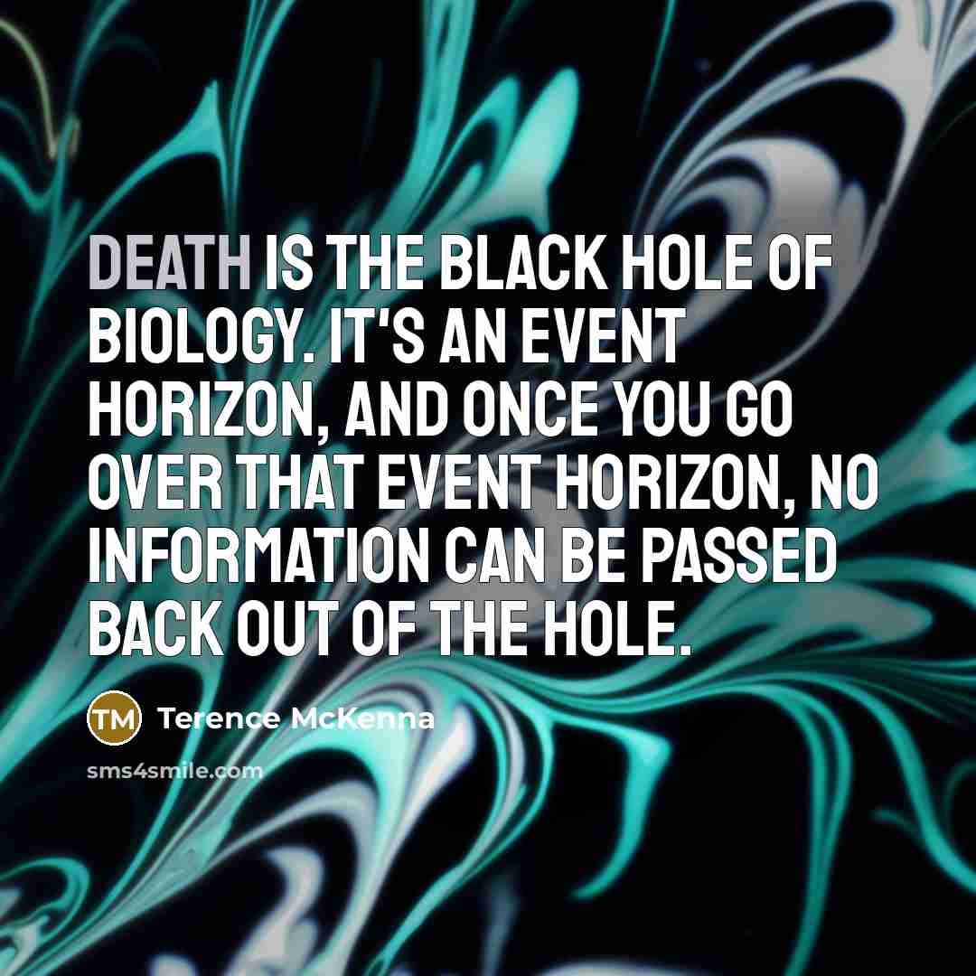 “Death is the black hole of biology. It's an event…” quote by Terence McKenna