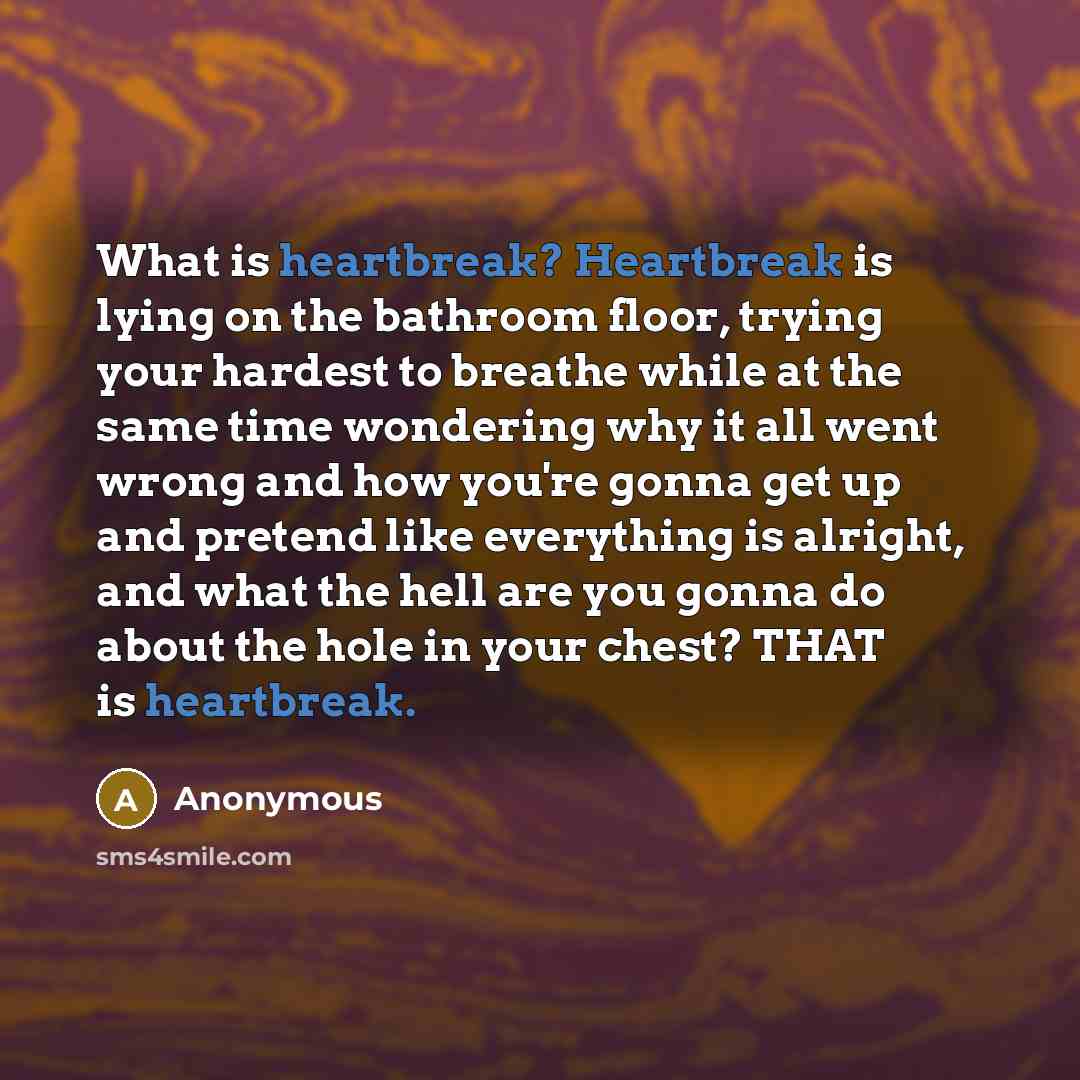 “What is heartbreak? Heartbreak is lying on the bathroom floor,…” quote by Anonymous