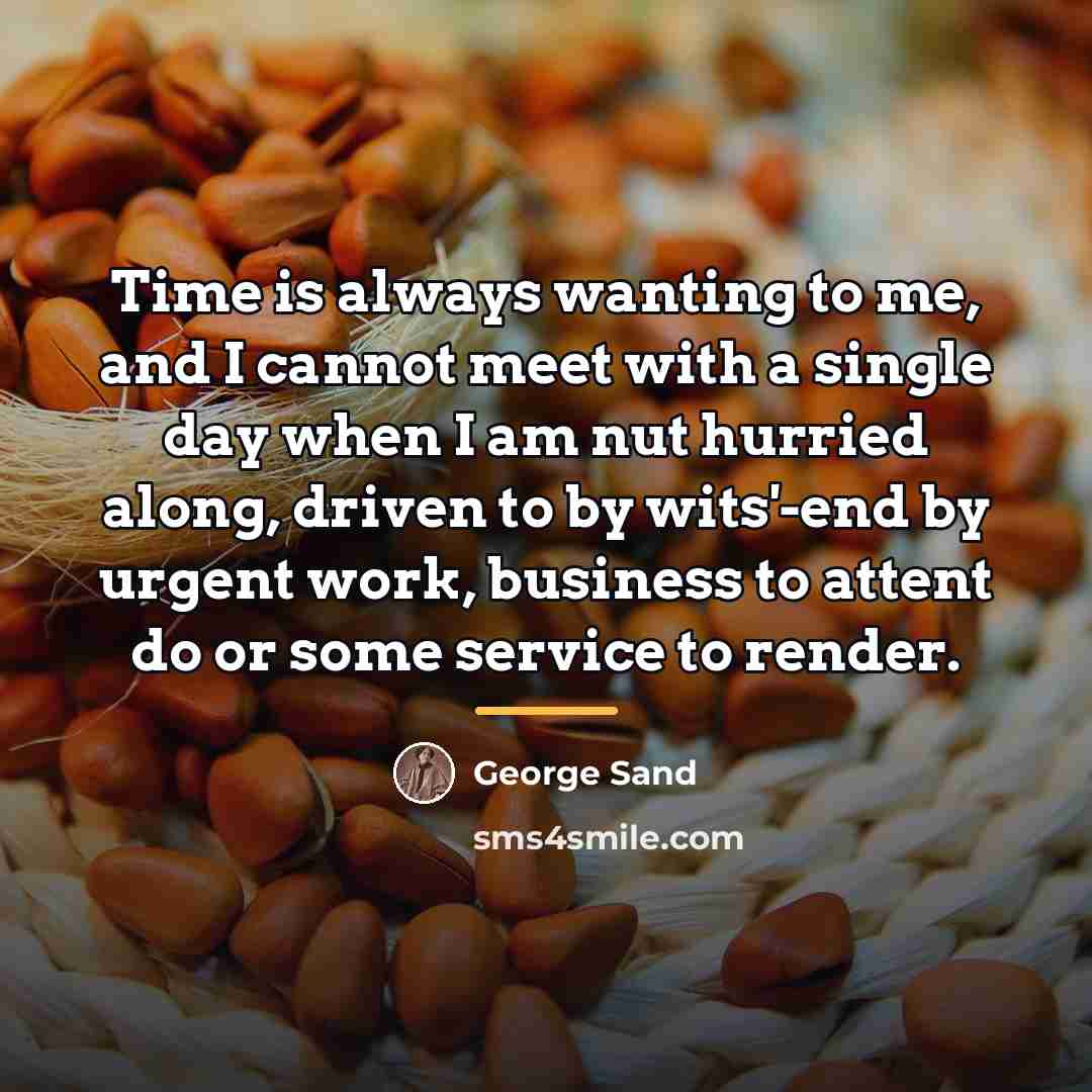 “Time is always wanting to me, and I cannot meet…” quote by George Sand