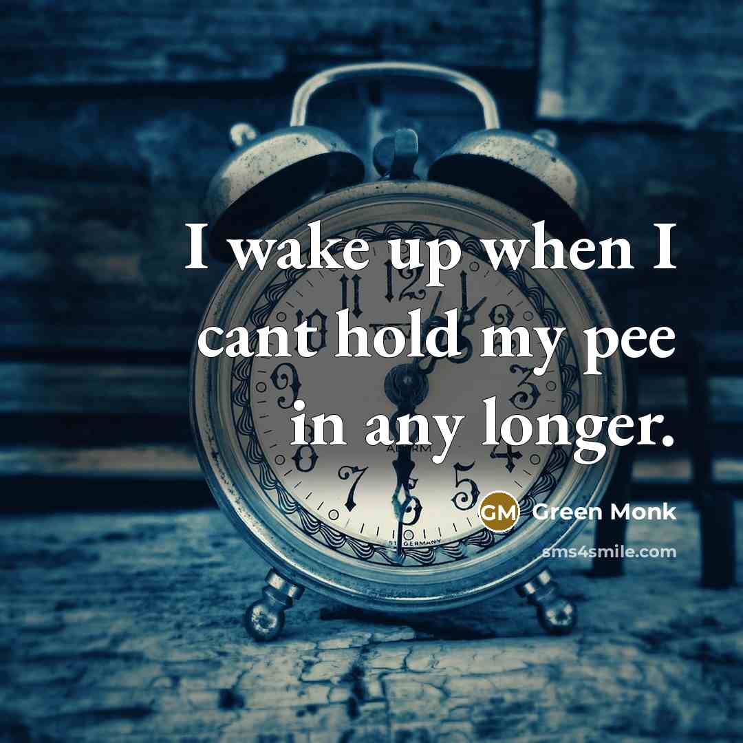 “I wake up when I cant hold my pee in any longer.” quote by Green Monk