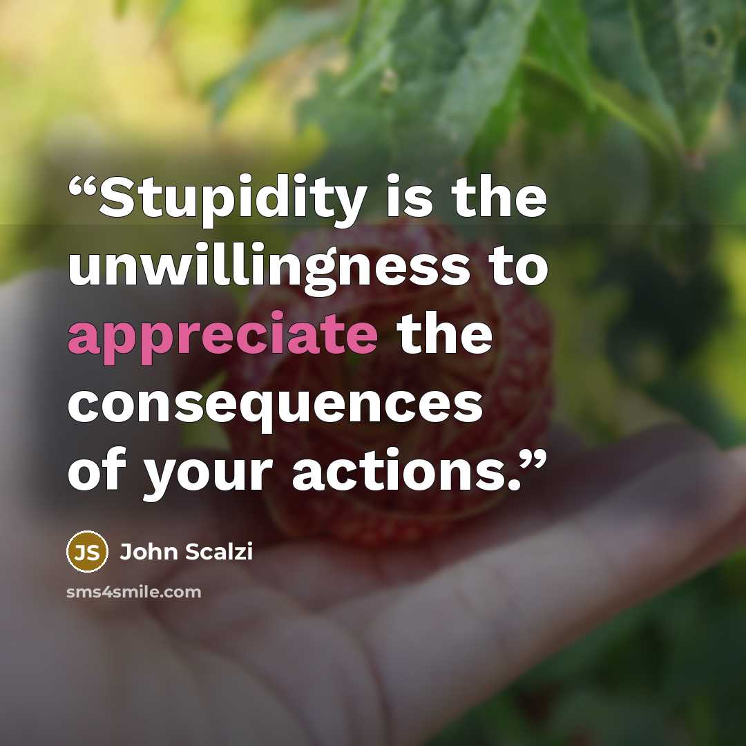 “Stupidity is the unwillingness to appreciate the consequences of your actions.” quote by John Scalzi