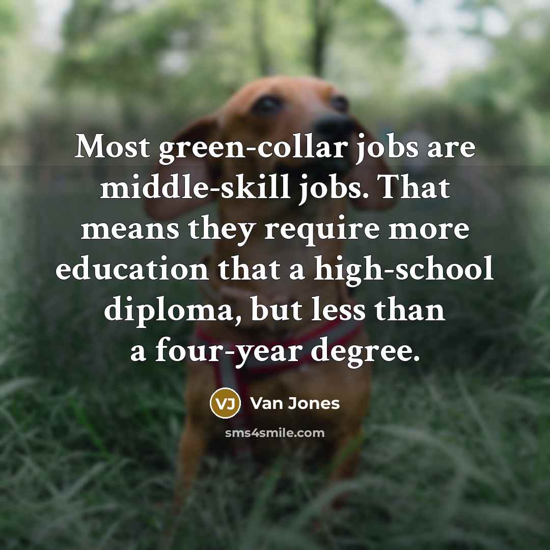 “Most green-collar jobs are middle-skill jobs. That means they require…” quote by Van Jones