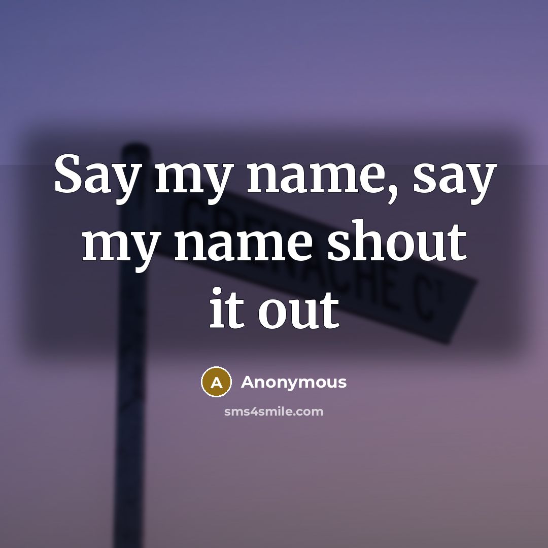 “Say my name, say my name shout it out” quote by Anonymous