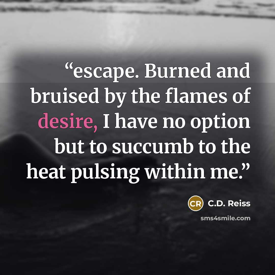 “escape. Burned and bruised by the flames of desire, I have no option but to succumb to the heat pulsing within me.” quote by C.D. Reiss