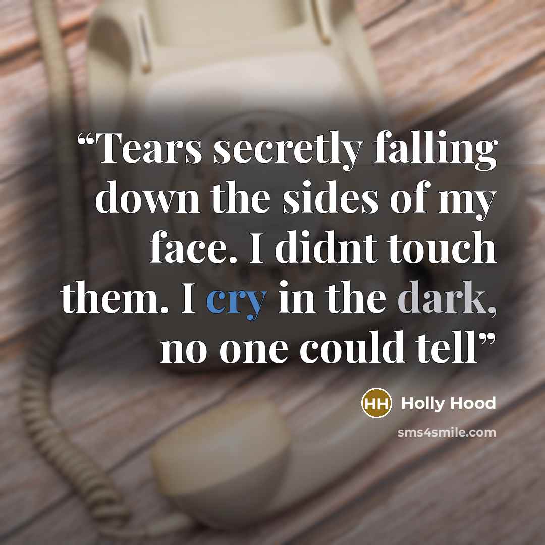 “Tears secretly falling down the sides of my face. I didnt touch them. I cry in the dark, no one could tell” quote by Holly Hood