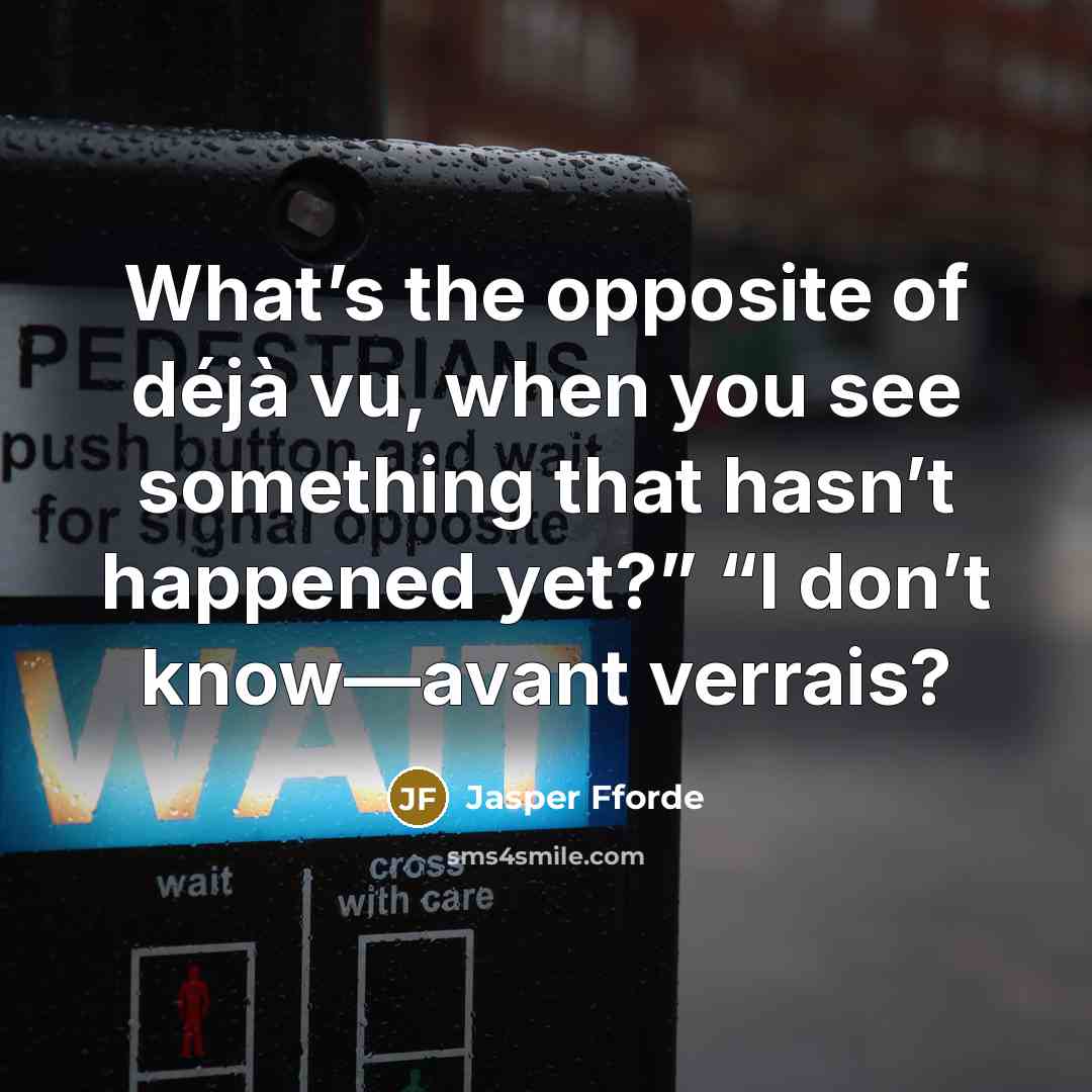 “What’s the opposite of déjà vu, when you see something…” quote by Jasper Fforde