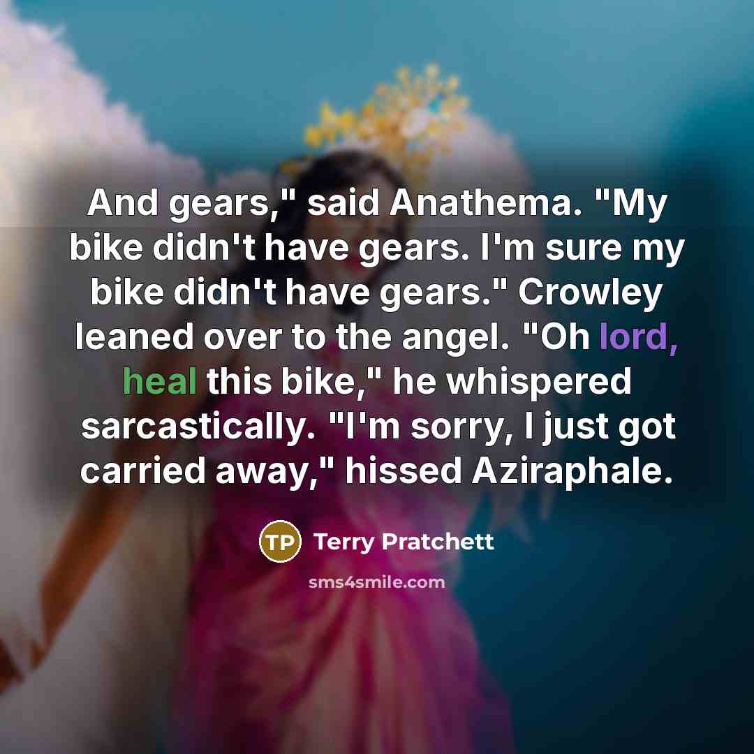 “And gears," said Anathema. "My bike didn't have gears. I'm…” quote by Terry Pratchett