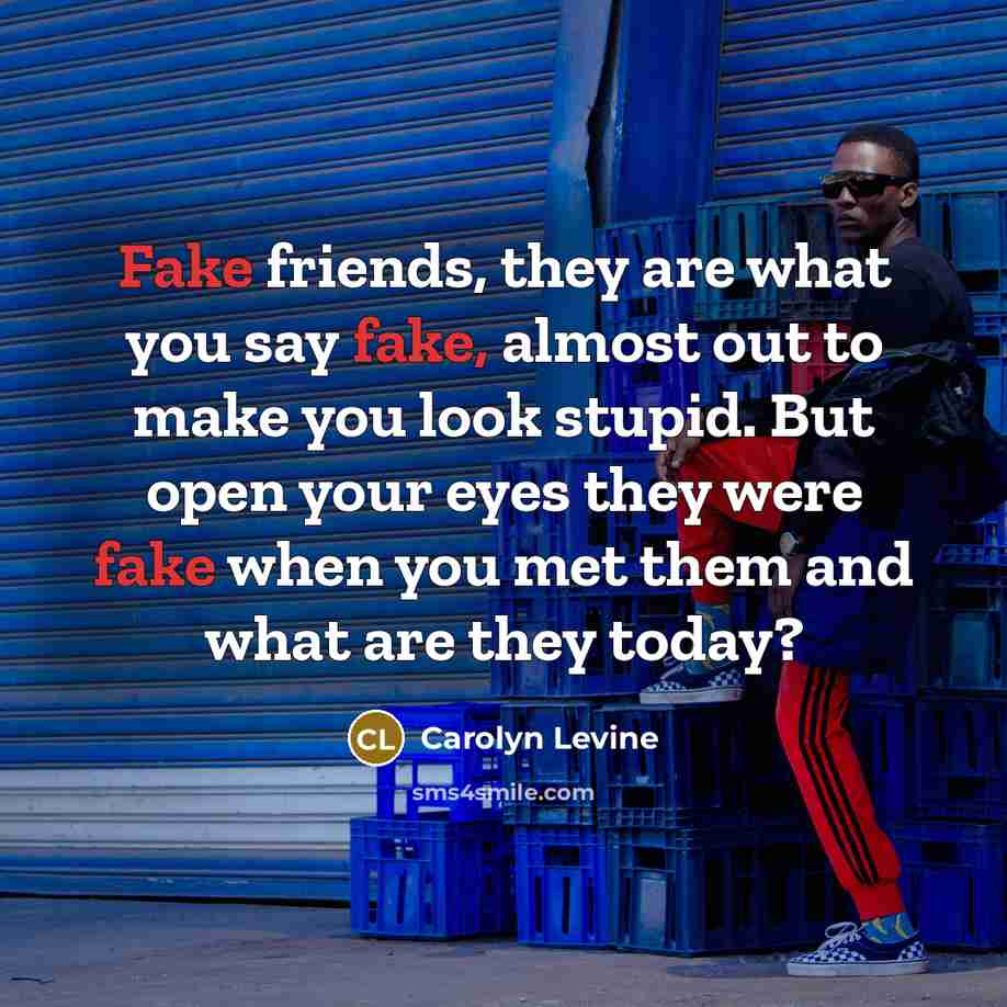 “Fake friends, they are what you say fake, almost out to make you look stupid. But open your eyes they were fake when you met them and what are they today?” quote by Carolyn Levine
