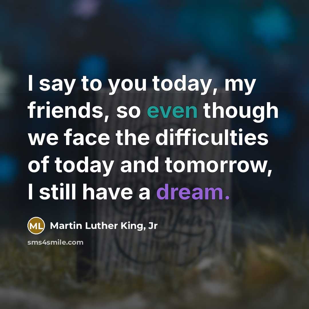 “I say to you today, my friends, so even though…” quote by Martin Luther King, Jr