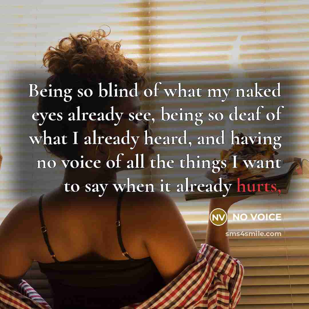 “Being so blind of what my naked eyes already see, being so deaf of what I already heard, and having no voice of all the things I want to say when it already hurts,” quote by NO VOICE
