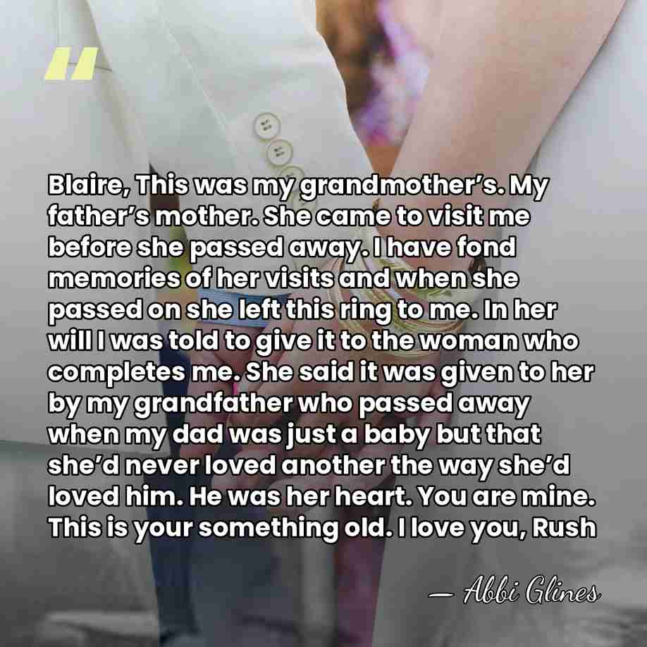 Blaire, This was my grandmother’s. My father’s mother. She came to visit&hellip; - Abbi Glines