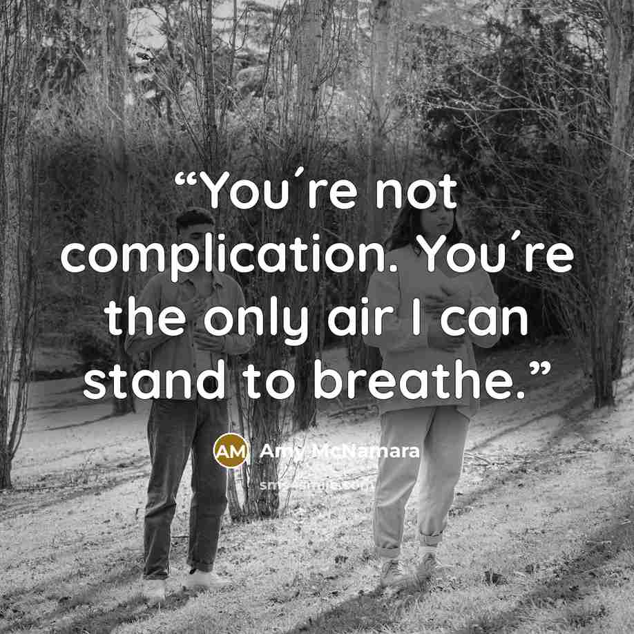 “You´re not complication. You´re the only air I can stand to breathe.” quote by Amy McNamara