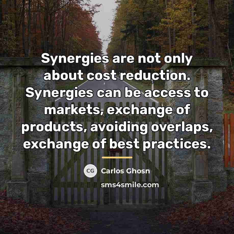 “Synergies are not only about cost reduction. Synergies can be…” quote by Carlos Ghosn