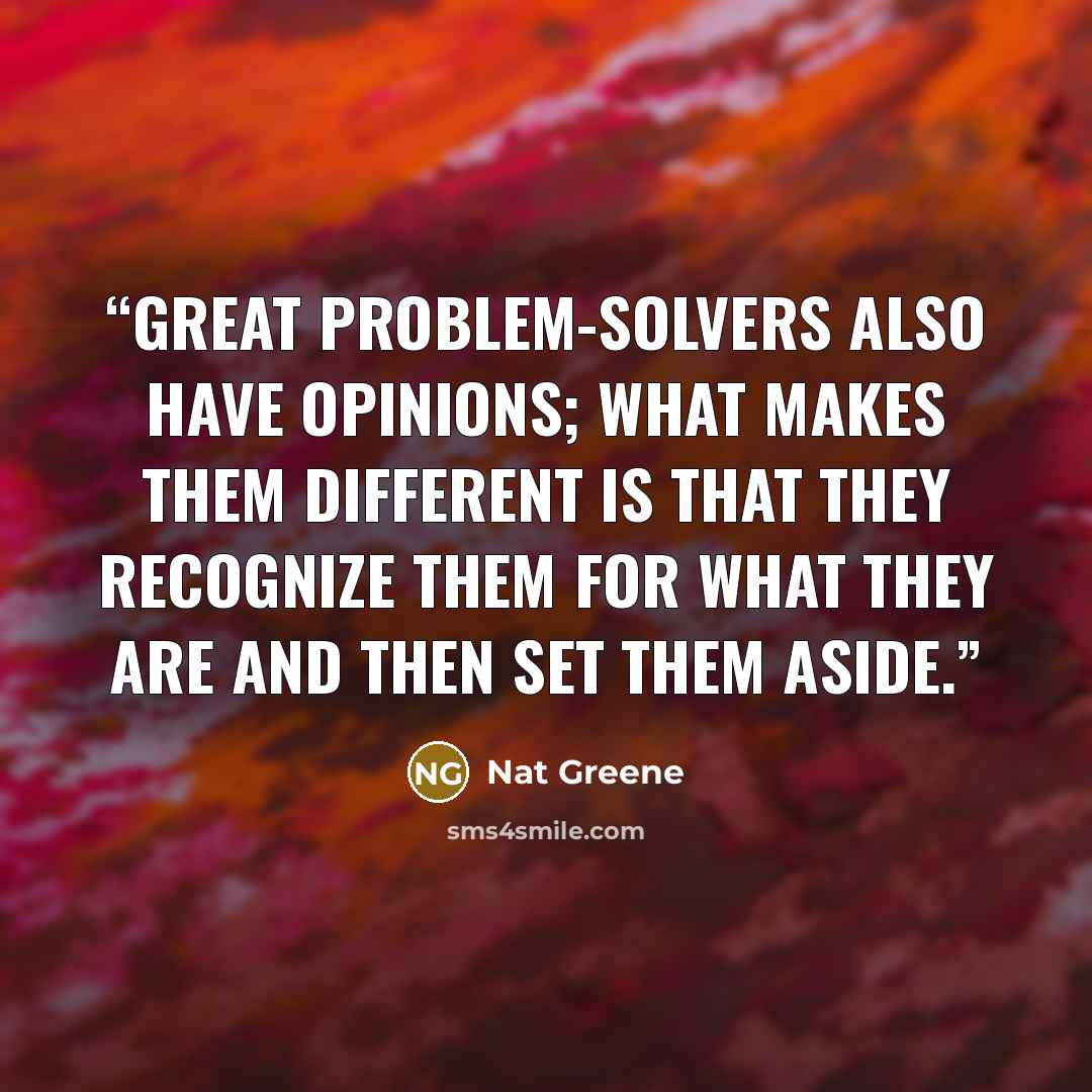 “Great problem-solvers also have opinions; what makes them different is that they recognize them for what they are and then set them aside.” quote by Nat Greene