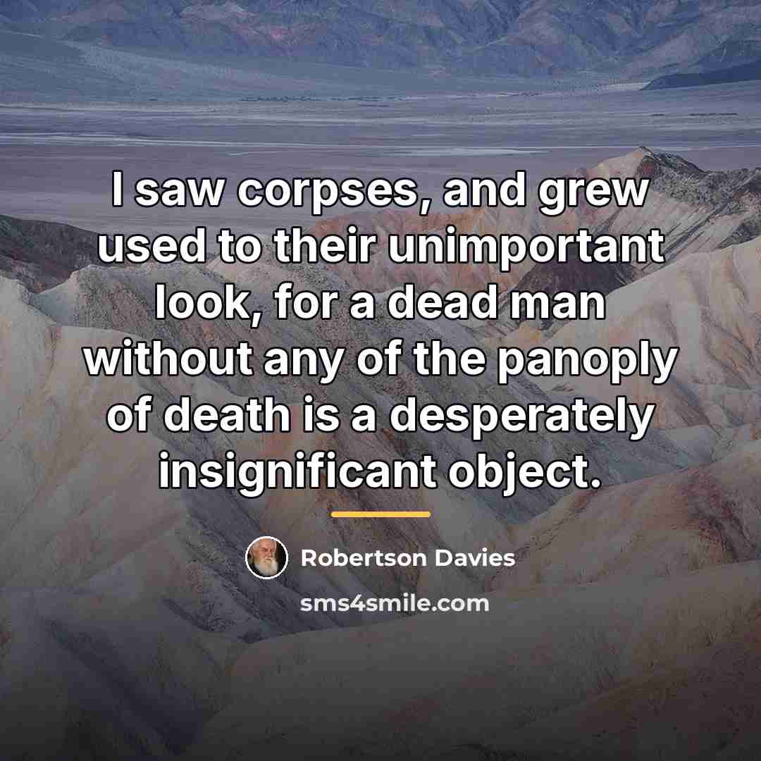 “I saw corpses, and grew used to their unimportant look,…” quote by Robertson Davies