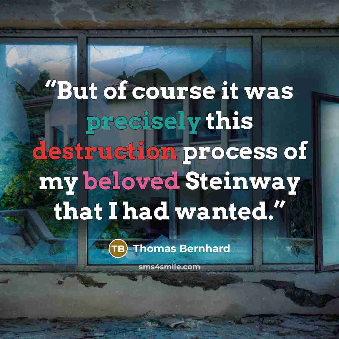 “But of course it was precisely this destruction process of my beloved Steinway that I had wanted.” quote by Thomas Bernhard
