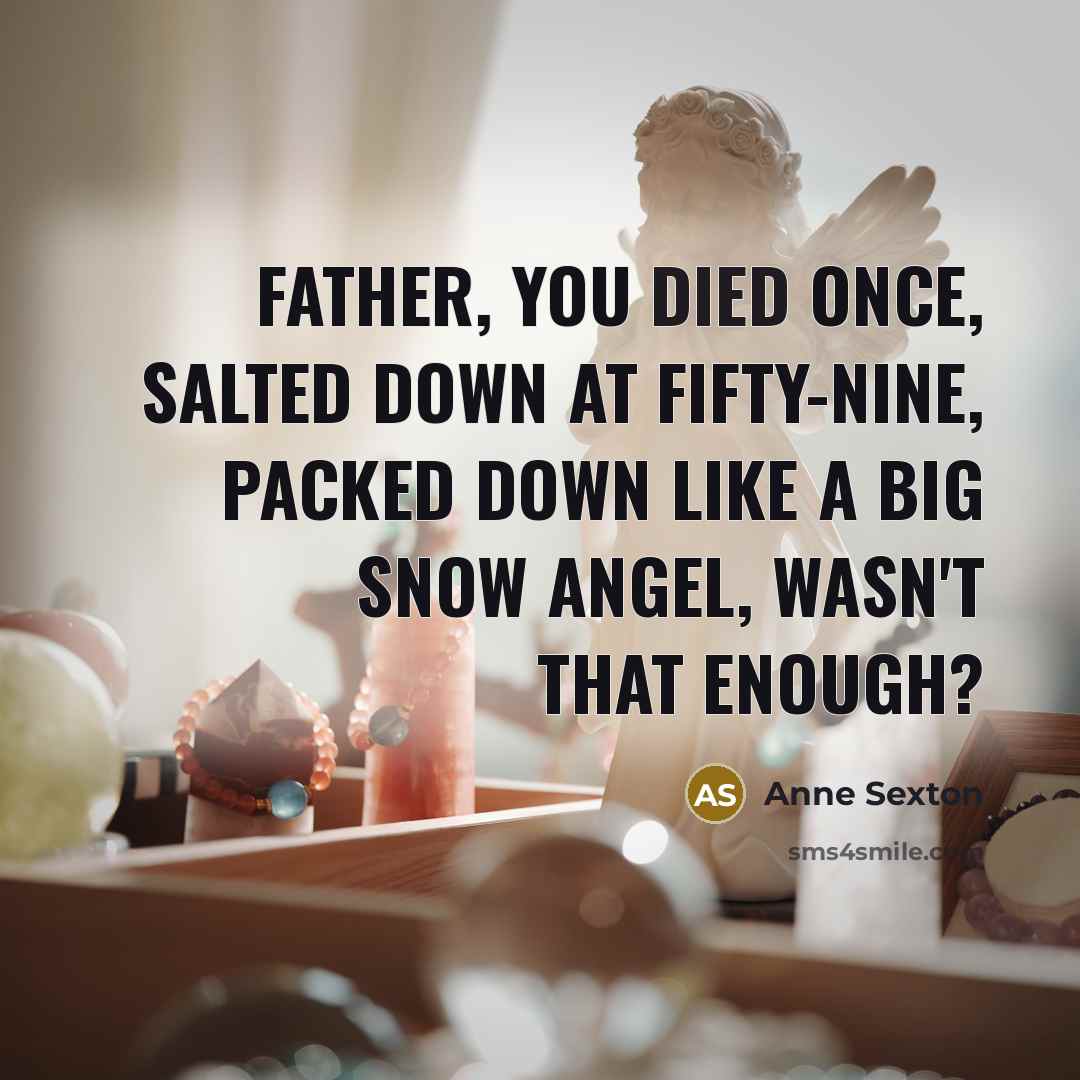 “Father, you died once, salted down at fifty-nine, packed down…” quote by Anne Sexton