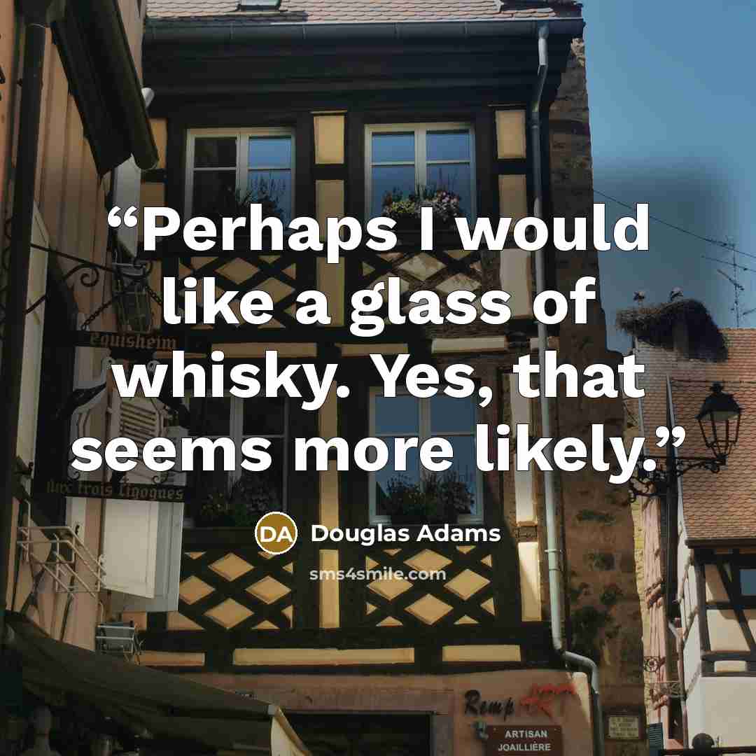 “Perhaps I would like a glass of whisky. Yes, that seems more likely.” quote by Douglas Adams