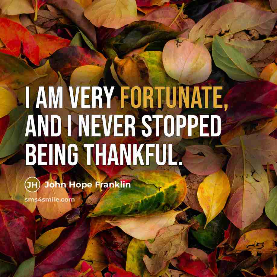 “I am very fortunate, and I never stopped being thankful.…” quote by John Hope Franklin