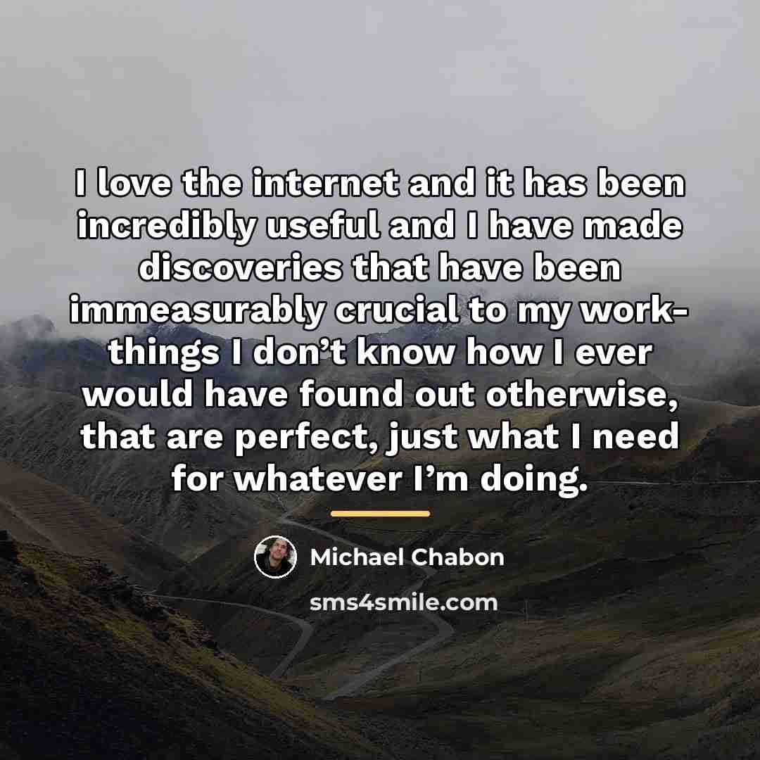 “I love the internet and it has been incredibly useful…” quote by Michael Chabon