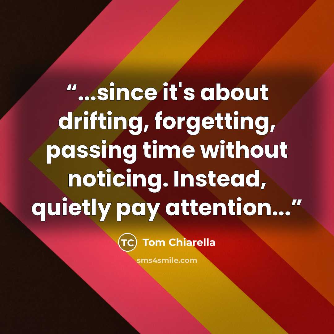 “...since it's about drifting, forgetting, passing time without noticing. Instead, quietly pay attention...” quote by Tom Chiarella