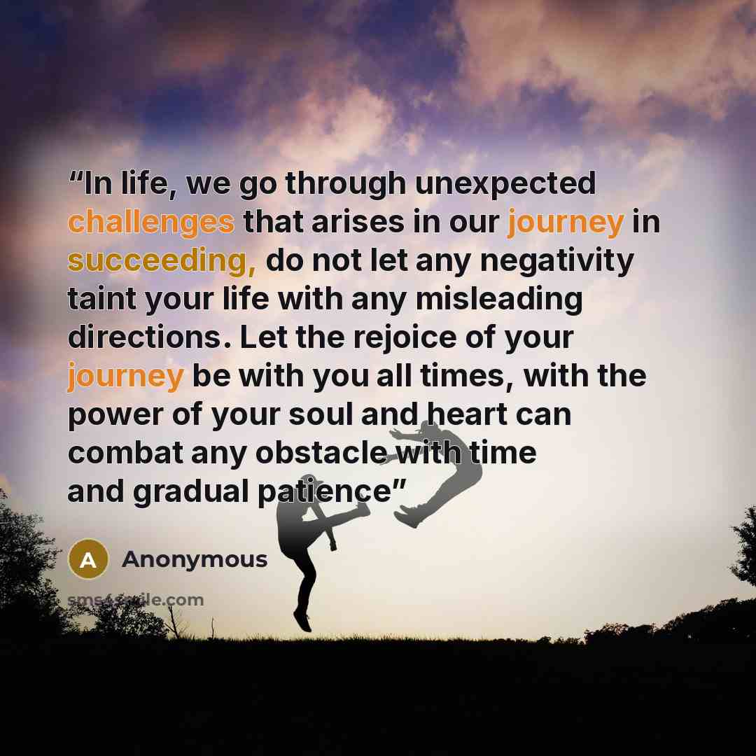 “In life, we go through unexpected challenges that arises in our journey in succeeding, do not let any negativity taint your life with any misleading directions. Let the rejoice of your journey be with you all times, with the power of your soul and heart can combat any obstacle with time and…” quote by Anonymous