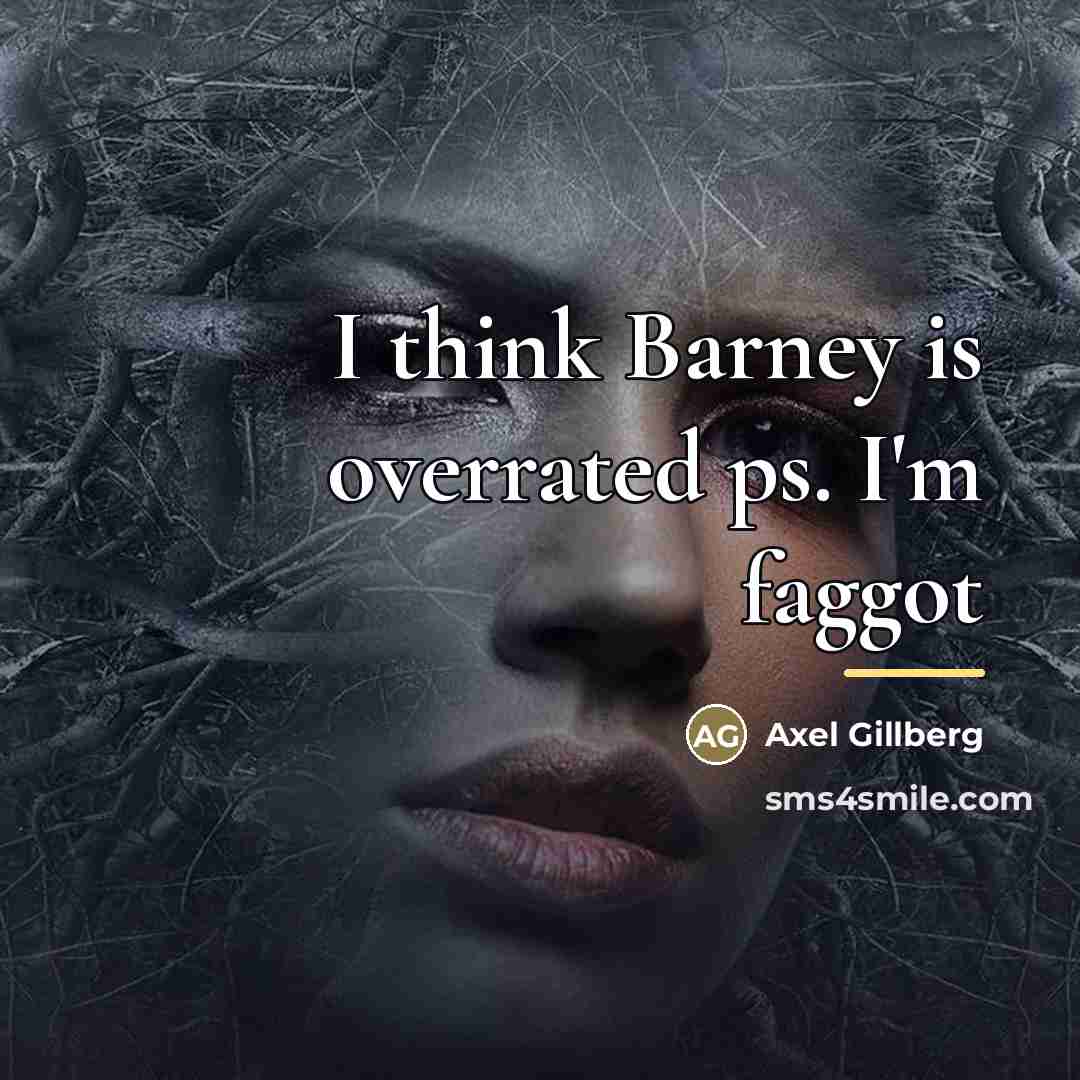 “I think Barney is overrated ps. I'm faggot…” quote by Axel Gillberg