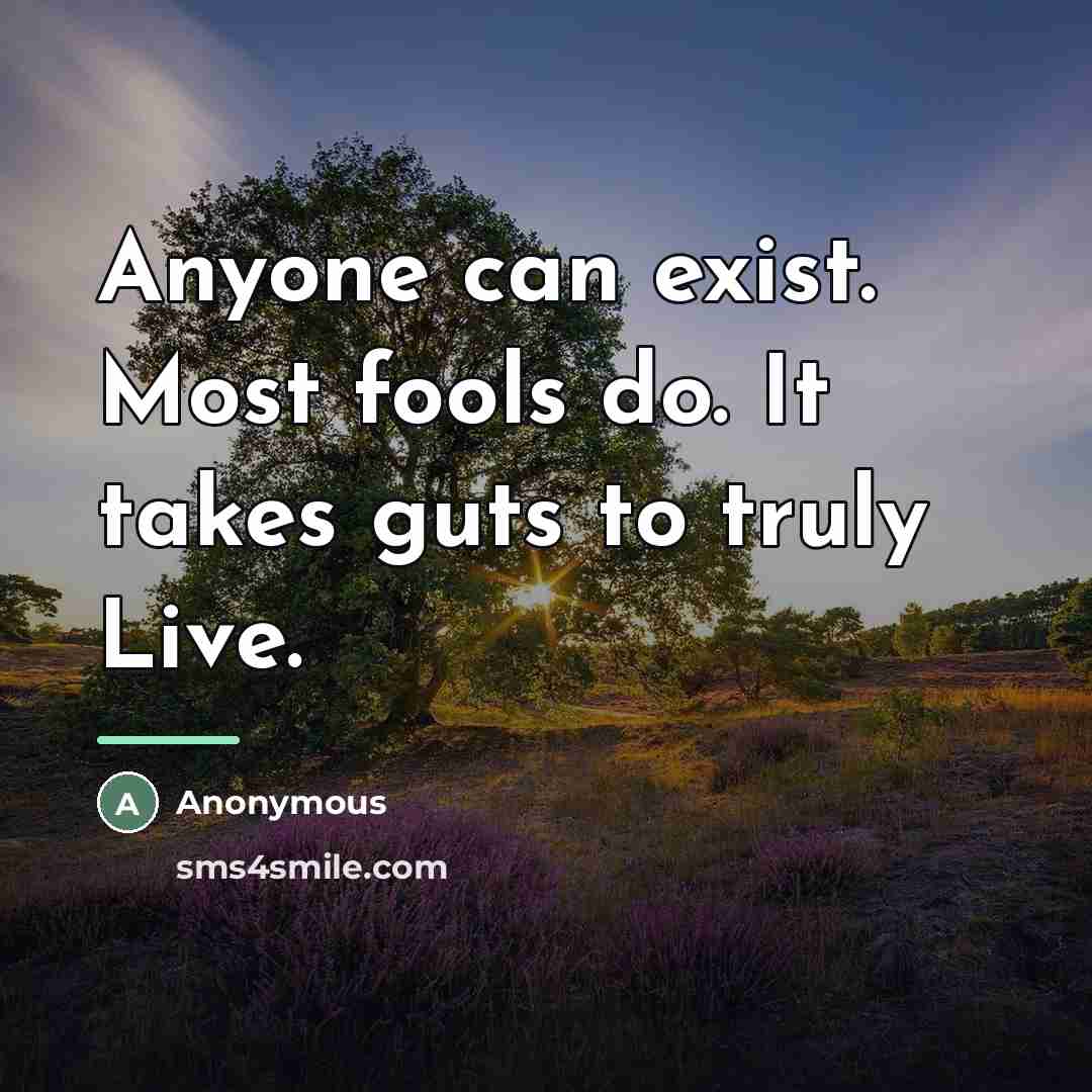 “Anyone can exist. Most fools do. It takes guts to…” quote by Anonymous