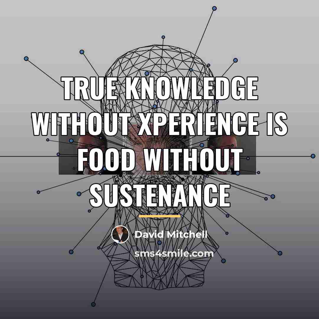 “True knowledge without xperience is food without sustenance…” quote by David Mitchell