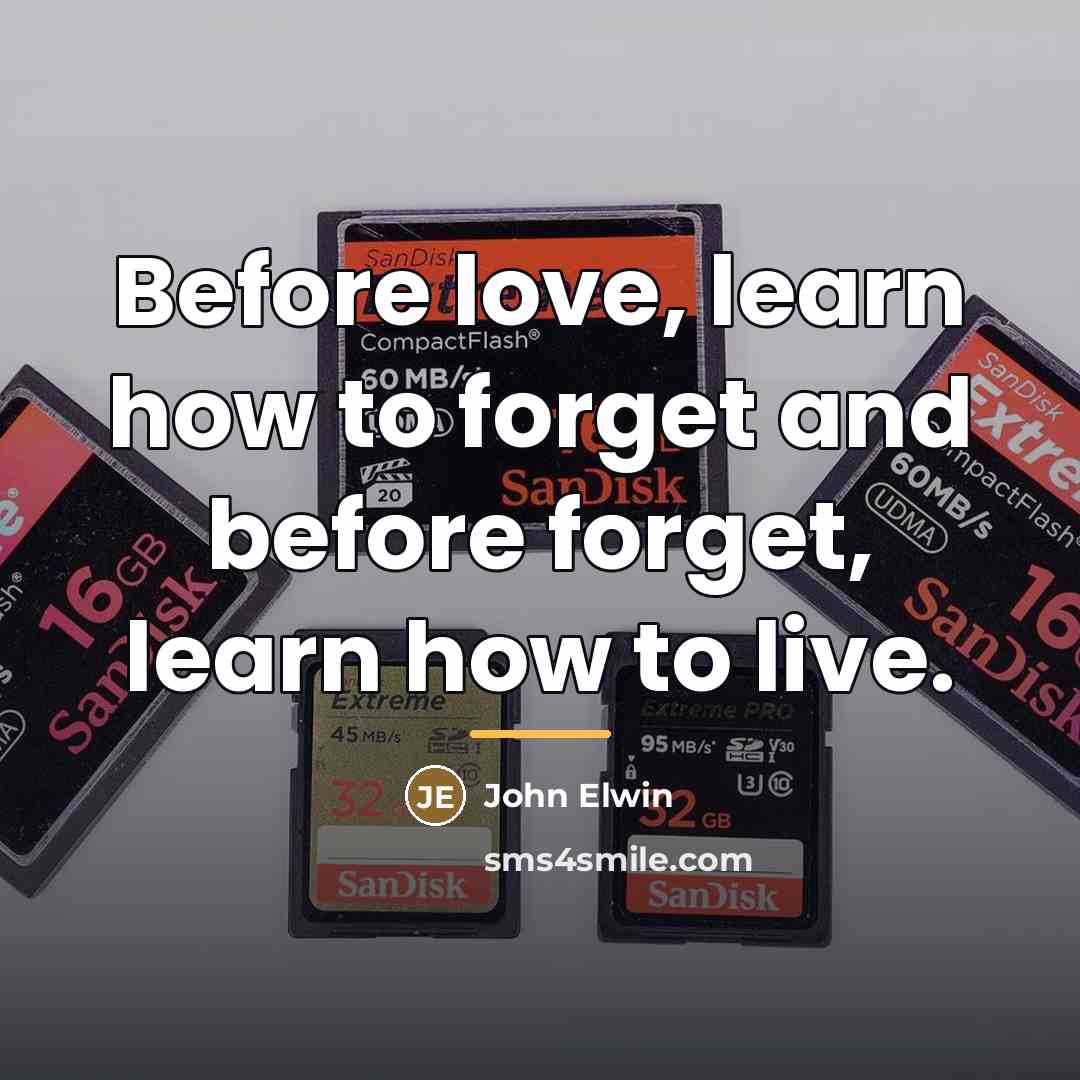 “Before love, learn how to forget and before forget, learn…” quote by John Elwin