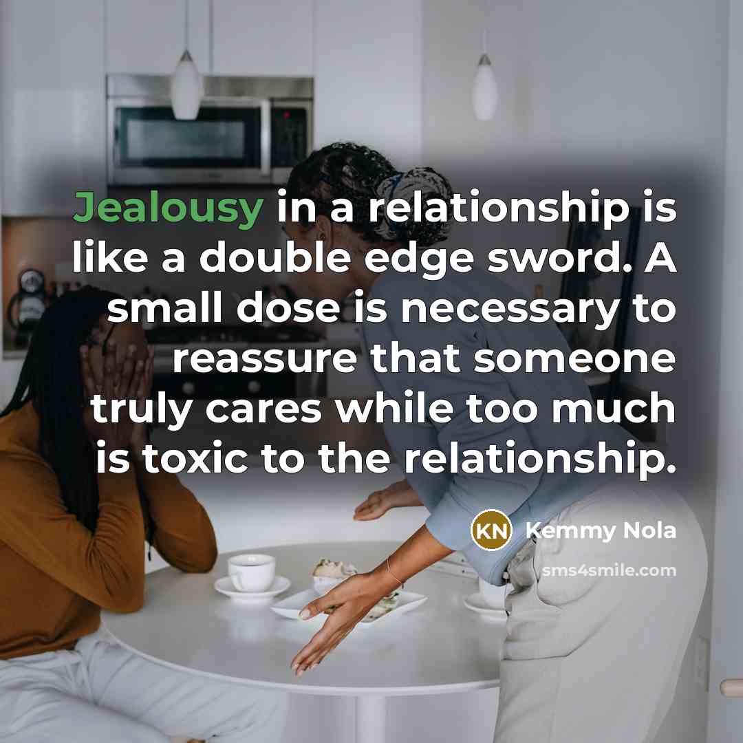“Jealousy in a relationship is like a double edge sword.…” quote by Kemmy Nola