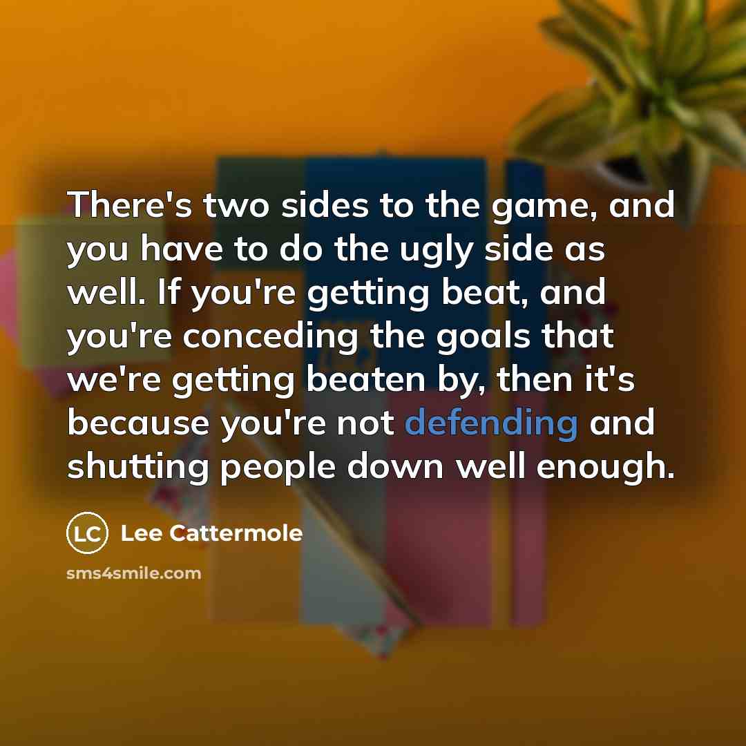 “There's two sides to the game, and you have to do the ugly side as well. If you're getting beat, and you're conceding the goals that we're getting beaten by, then it's because you're not defending and shutting people down well enough.” quote by Lee Cattermole