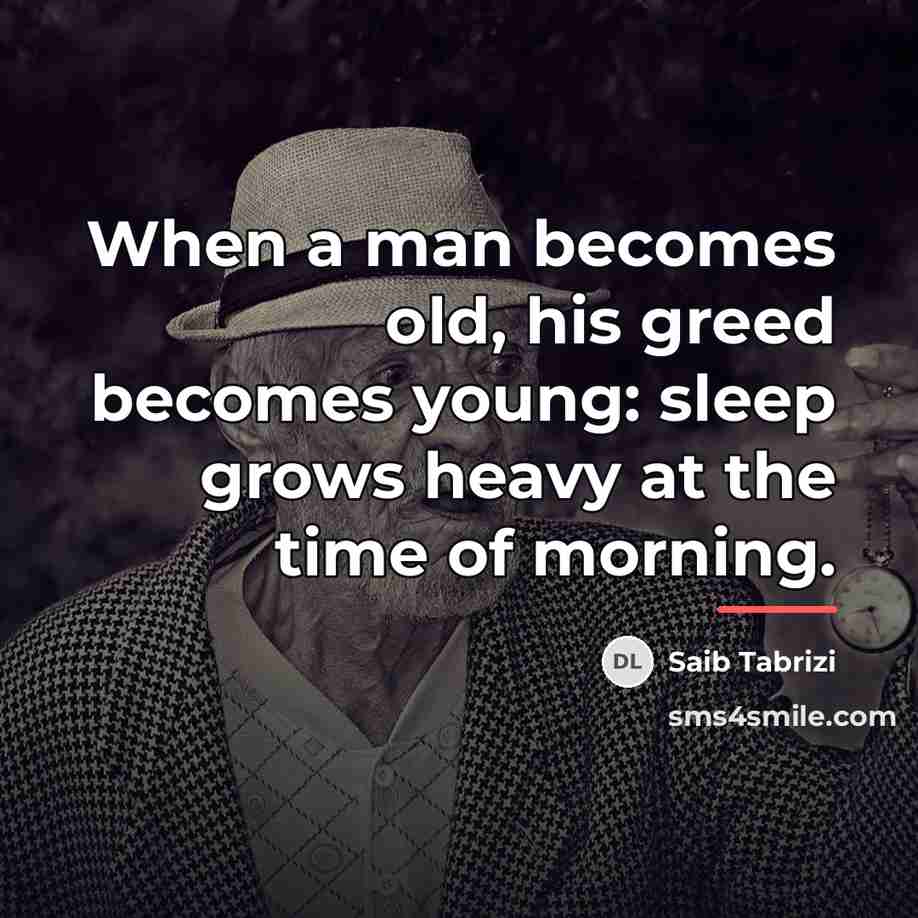 “When a man becomes old, his greed becomes young: sleep…” quote by Saib Tabrizi