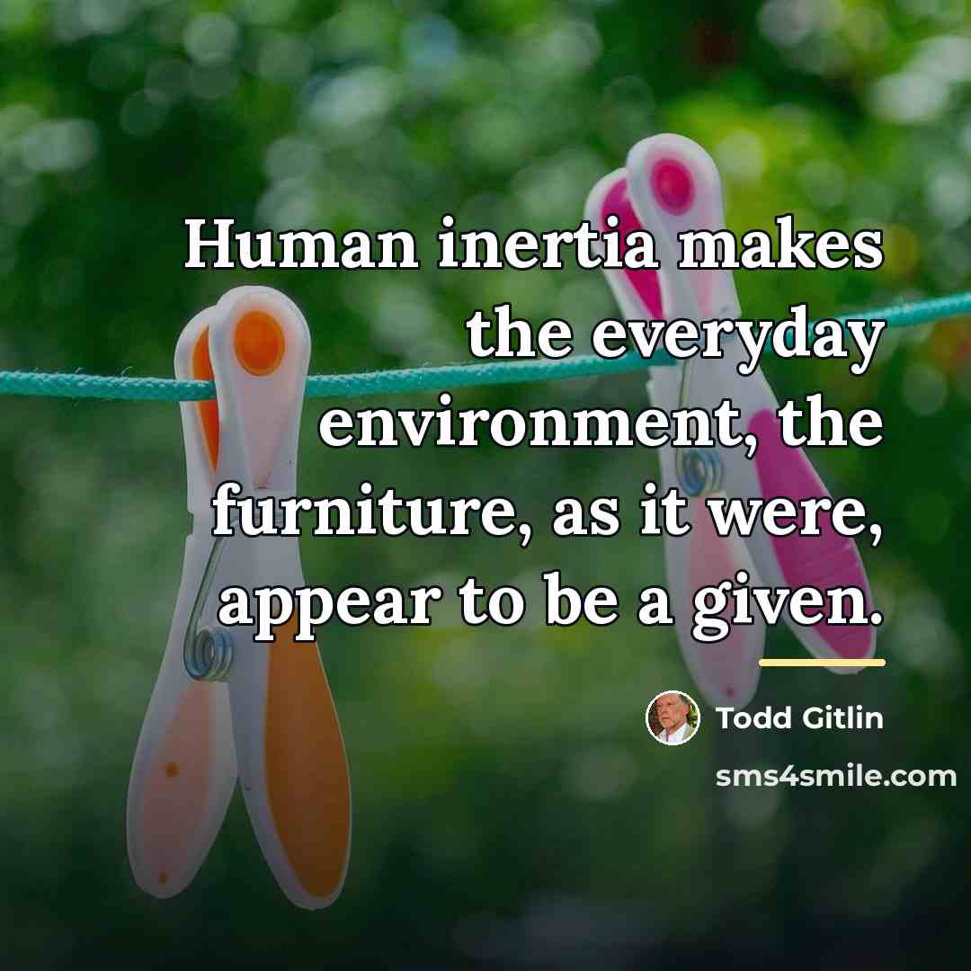 “Human inertia makes the everyday environment, the furniture, as it…” quote by Todd Gitlin