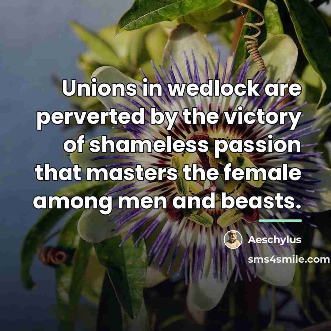 “Unions in wedlock are perverted by the victory of shameless…” quote by Aeschylus