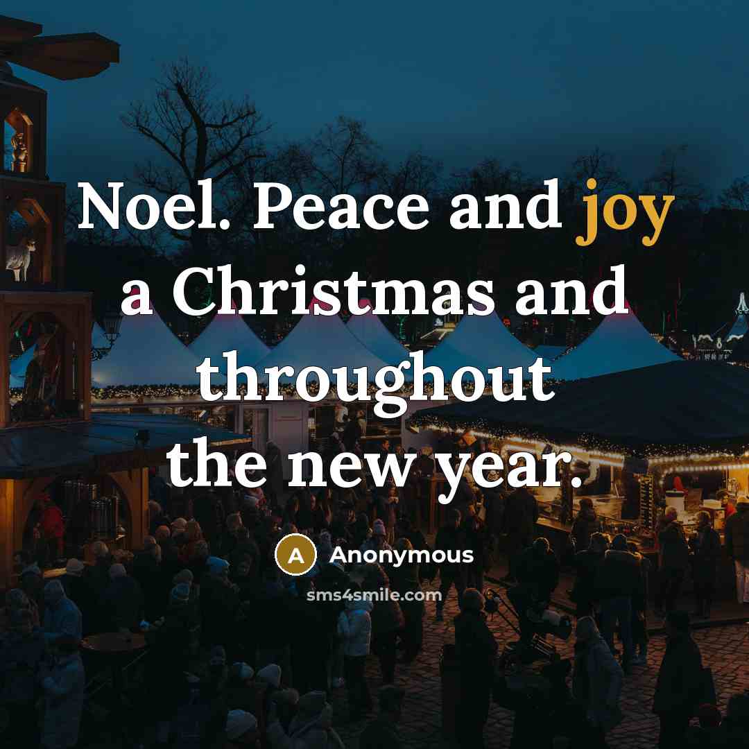 “Noel. Peace and joy a Christmas and throughout the new…” quote by Anonymous