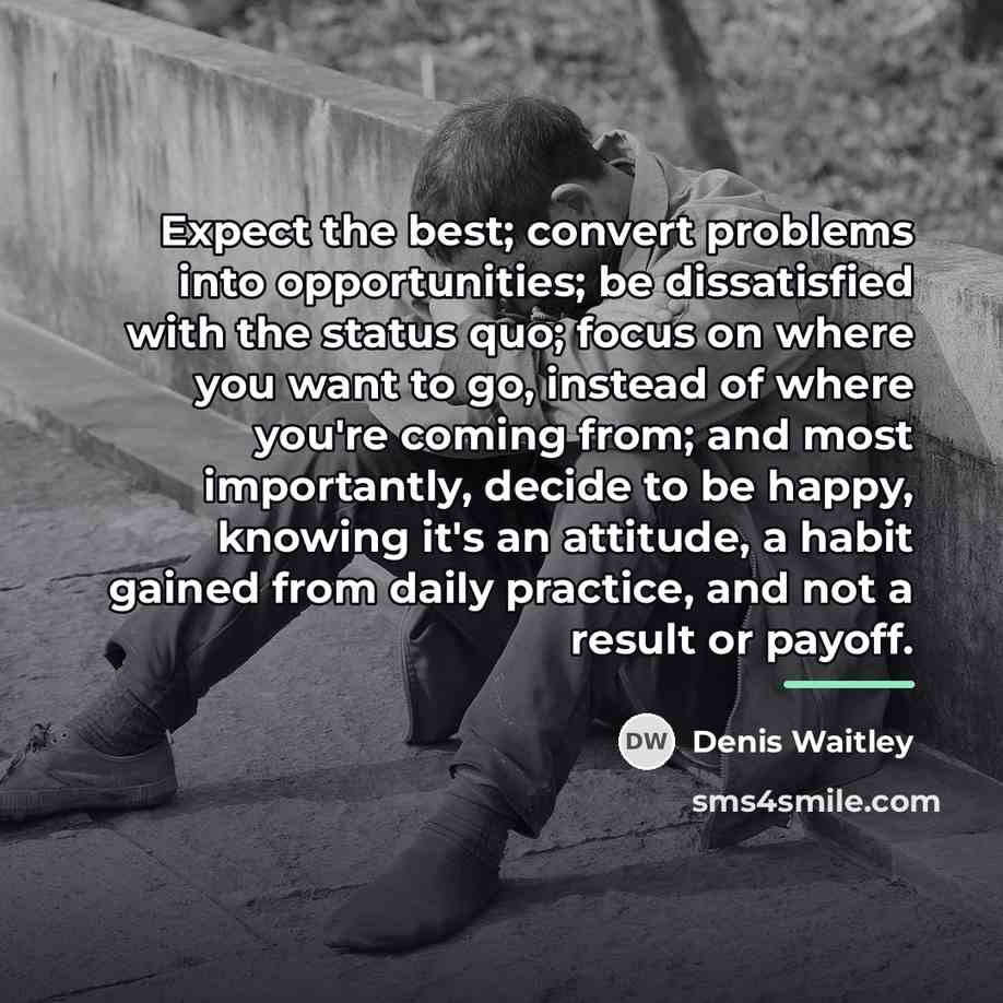 “Expect the best; convert problems into opportunities; be dissatisfied with…” quote by Denis Waitley