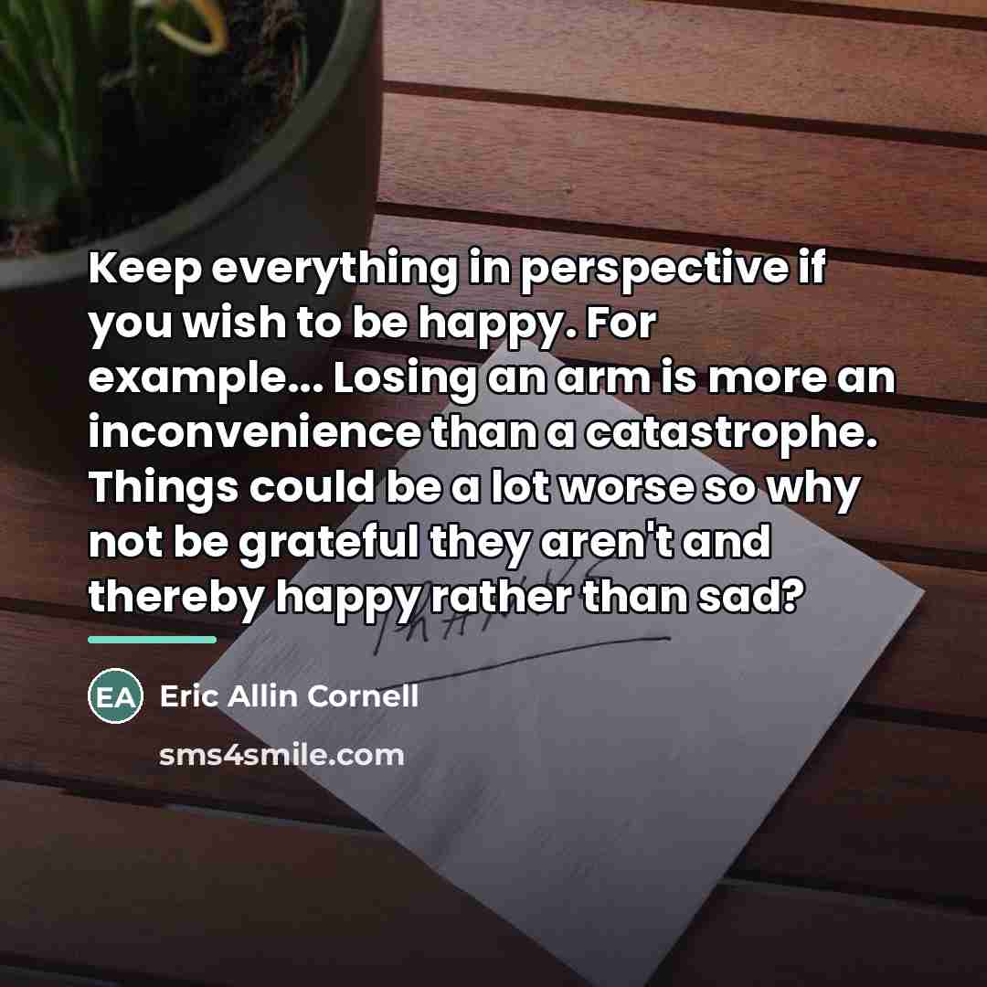 “Keep everything in perspective if you wish to be happy.…” quote by Eric Allin Cornell