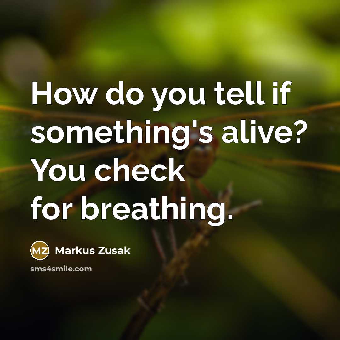 “How do you tell if something's alive? You check for…” quote by Markus Zusak