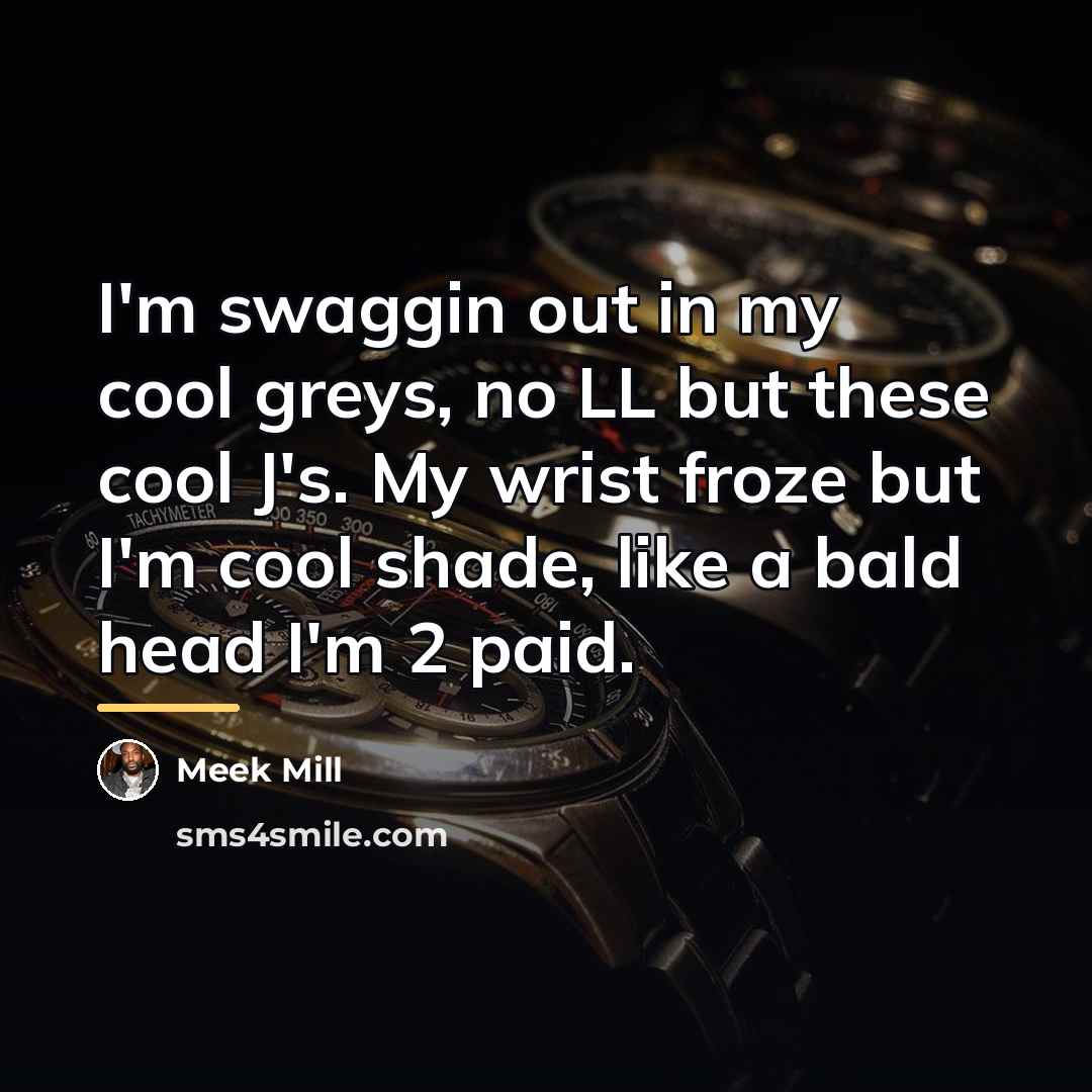 “I'm swaggin out in my cool greys, no LL but…” quote by Meek Mill